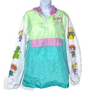 Nickelodeon Rugrats Jacket Womens Size Small Green White Windbreaker Hoodie